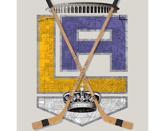 NHL LA Kings-inspired Hockey Art Print featuring vintage hockey sticks and graphics inspired by the team's history