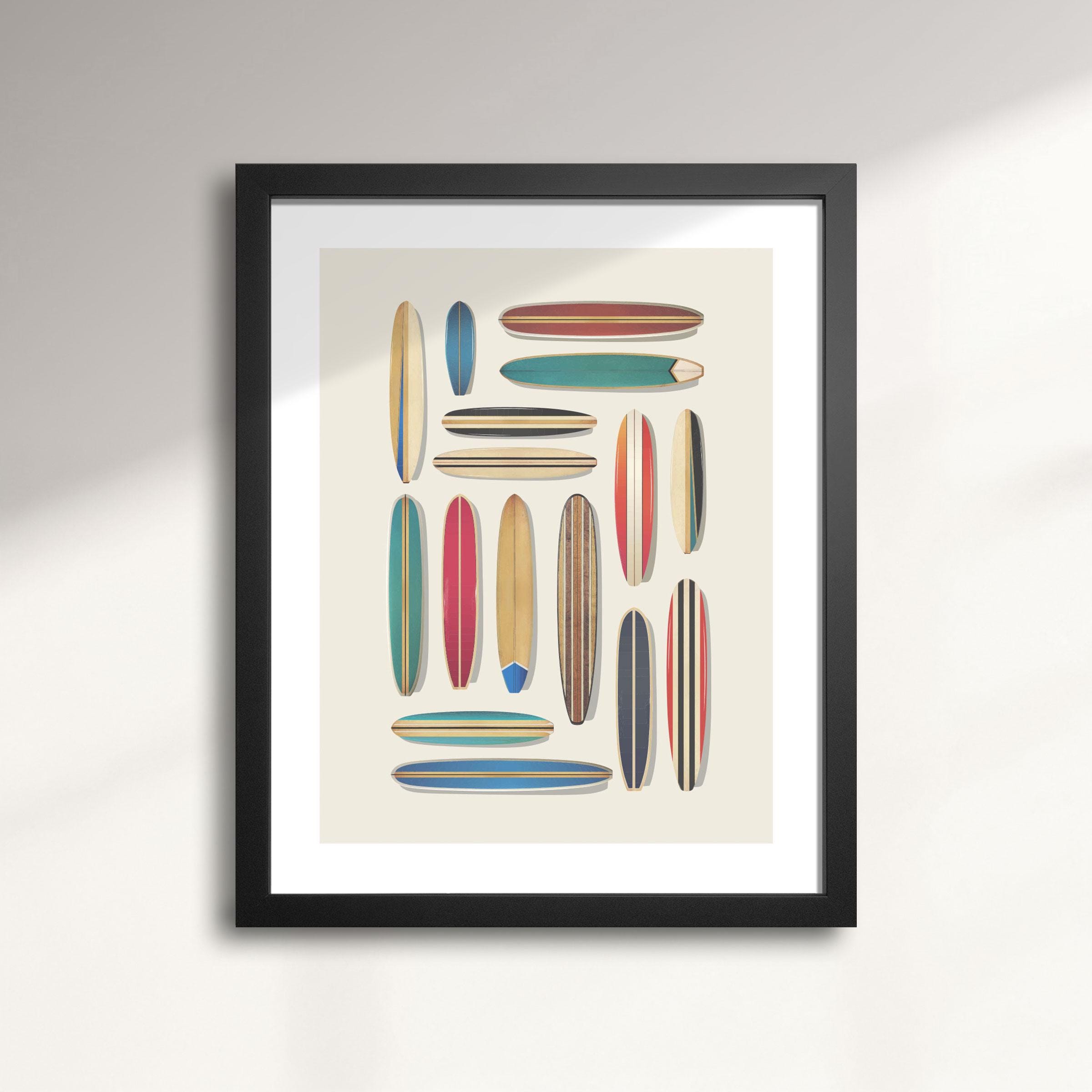 1960s Surfboard Wall Art – Retro Longboard Print, Beach House