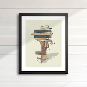 1954 Mercury MK20 Outboard Motor Art Print – 20HP Vintage Boat Engine, Retro Nautical Wall Decor for Cottage & Man Cave