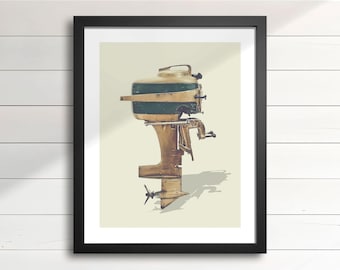 1954 Mercury MK20 Outboard Motor Art Print – 20HP Vintage Boat Engine, Retro Nautical Wall Decor for Cottage & Man Cave
