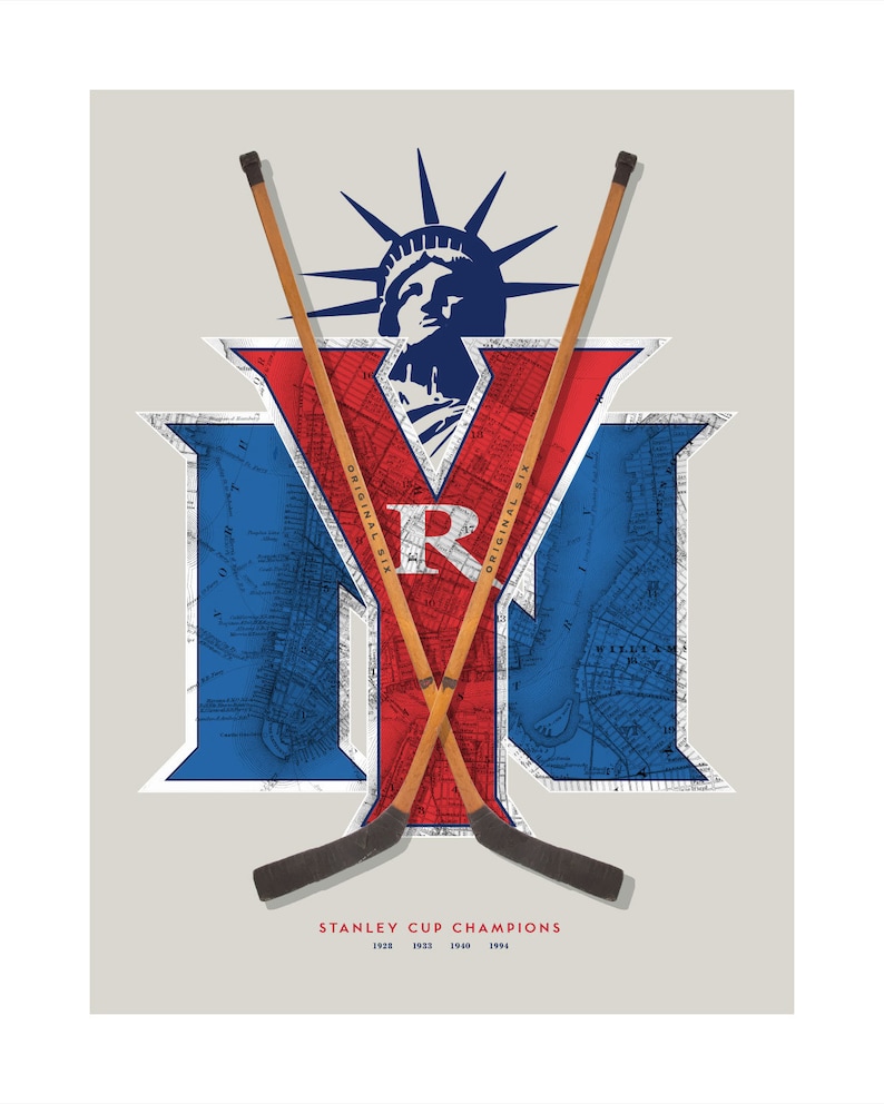 New York Rangersinspired Hockey Art Print Hockey Wall Art Etsy