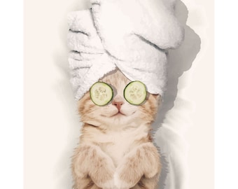 Spa Kitty Wall Art: Wall Decor for Cat Lovers, Cute Kitten Artwork, Creative Art for Animal Lovers
