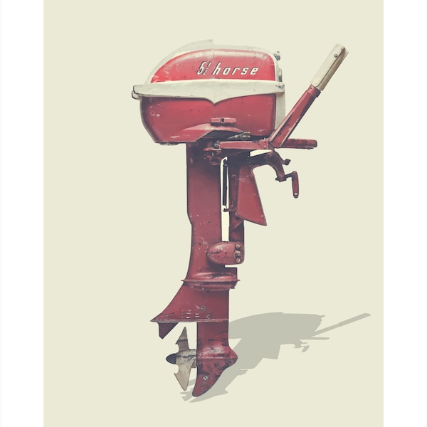 1950s Boat Motor Art Print: 1956—5.5hp Johnson Outboard. Retro Wall Art for the Cottage, Lake House, Beach House, Man Cave, or Home Decor