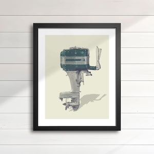1953 Mercury Outboard Motor Art Print – 25HP Vintage Boat Engine, Retro Nautical Wall Decor for Cottage & Man Cave