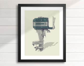 1953 Mercury Outboard Motor Art Print – 25HP Vintage Boat Engine, Retro Nautical Wall Decor for Cottage & Man Cave