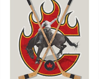 NEW EDITION! Calgary Flames-inspired Hockey Art Print, Hockey Wall Art Print, Man cave Art, NHL Hockey, Sports Fan Art