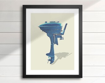 1940s Boat Motor Art Print – 1947 4.2HP Champion Outboard, Retro Lake House & Man Cave Wall Decor, Vintage Boating Gift