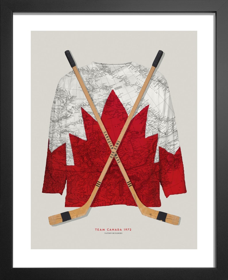 Canadian Pride-1972 Canada/Russia Summit Series Art Print: Hockey History, Wall Art For Hockey Fans, Canadiana, Retro Hockey Black