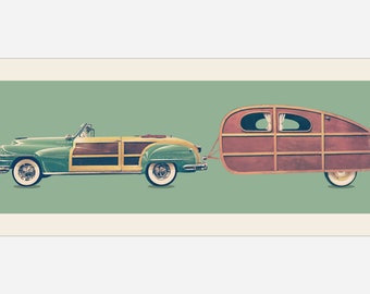 1949 Chrysler & Fleet Cabin Car: Vacation Art, Retro RV and Car Wall Art, Man cave art, Vintage Travel, Post-war Inspired, Unique Automotive