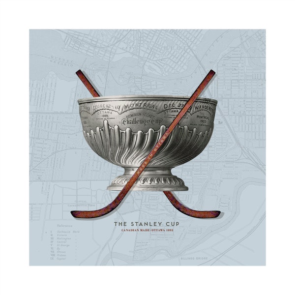 Vintage 1893 Stanley Cup (BLUE): Retro Hockey Wall Art, NHL History, Hockey Fan Art