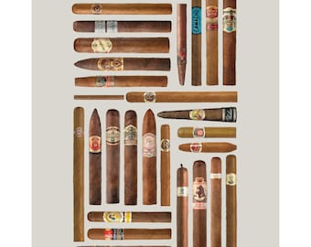 Cigars of the World Art Print: Wall Art for Cigar Smokers, Man Cave Art, Modern/Abstract, Bar Artwork