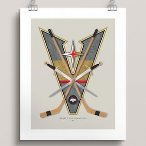 Vegas Golden Knights Wall Art – Vintage-Style NHL Poster – Hockey Decor Featuring Templar Swords & Nevada Map – Golden Knights Fan Gift
