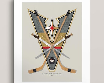 Vegas Golden Knights Wall Art – Vintage-Style NHL Poster – Hockey Decor Featuring Templar Swords & Nevada Map – Golden Knights Fan Gift
