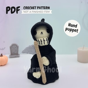 Modèle de marionnette à main de la Faucheuse au crochet — Amigurumi effrayant d'Halloween (PDF, niveau débutant à intermédiaire)