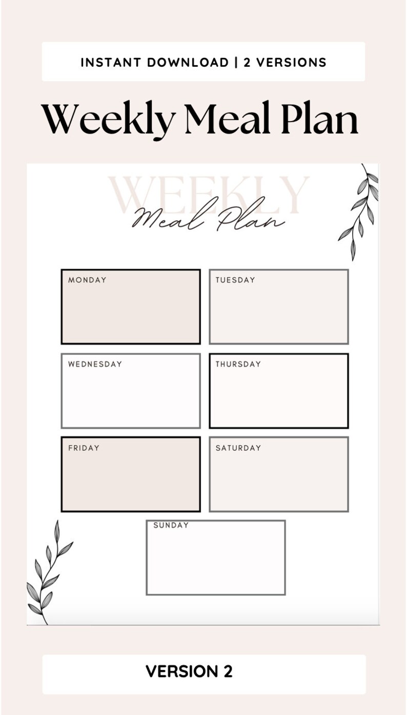 Digital Blush Weekly Meal Plan | Instant Download Planner | Printable ...