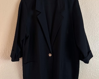 Vintage Lightweight Black Blazer, Alice Stuart Blazer in Solid Black