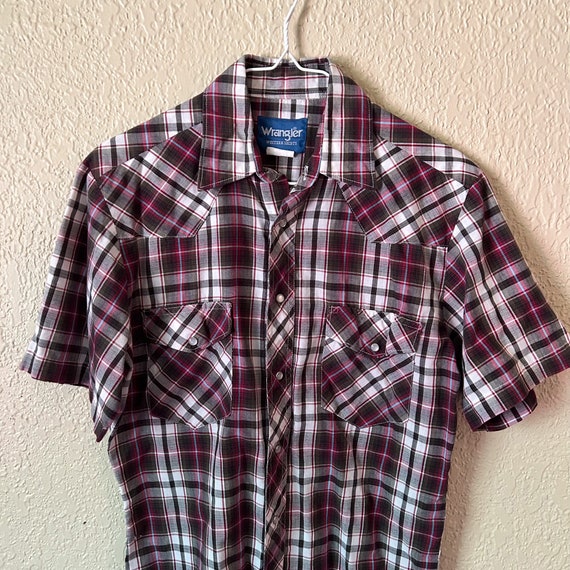 Vintage Wrangler Pearl Snap, Brown and Red Plaid … - image 2
