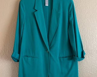 Vintage Sag Harbor Lightweight Blazer in Teal, Summer Blazer, Mom Blazer