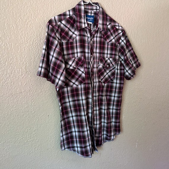 Vintage Wrangler Pearl Snap, Brown and Red Plaid … - image 3