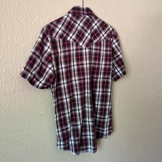 Vintage Wrangler Pearl Snap, Brown and Red Plaid … - image 5
