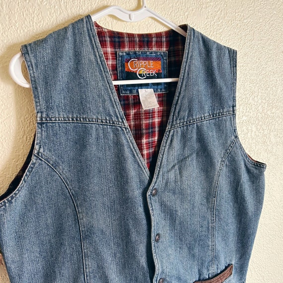 Vintage Denim Vest with Leather Details, Vintage … - image 3