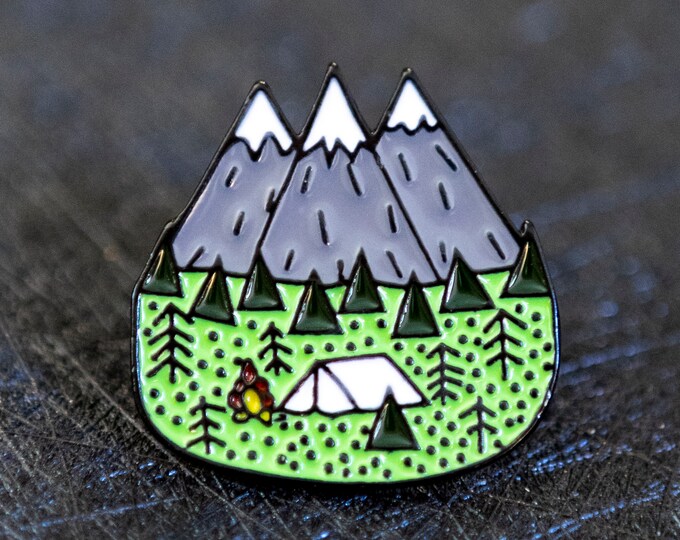 Enamel Mountain Camping Pin/Badge (Outdoors/Forest/Mountains/Nature)