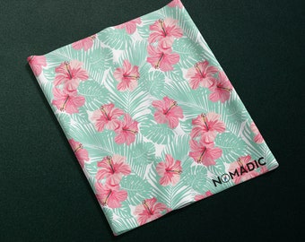 Nomade - Ghetta per il collo senza cuciture 'Pink Hibiscus'/Sciarpa per il collo/Copertura per il viso/Bandana/Snood/Maschera per il viso da ciclismo/Scaldacollo/Regali per lei