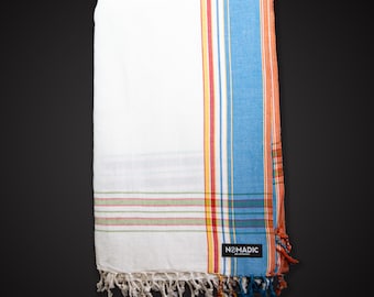 100% algodón (100x170cm) - Blanco/Azul/Rojo 'Lamu' Kikoy keniano / Sarong / Tiro