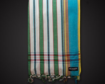 100% algodón (100x170cm) - Blanco/Verde/Azul 'Malindi' Kikoy Keniano / Sarong / Tiro