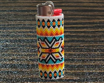 Hand Beaded Southwestern Lighter Sleeve, Fits Full-Size Bic Lighter