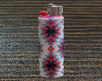 Hand Beaded Aztec Lighter Sleeve, Fits Full-Size Bic Lighter