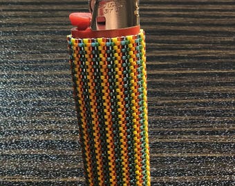 Hand Beaded Southwestern Stripes Lighter Sleeve, Cover, Case, Fits Full-Size Bic Lighter
