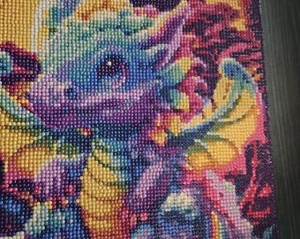 Colorful Dragon, Finished Diamond Art Painting, Sparkling Wall Hanging