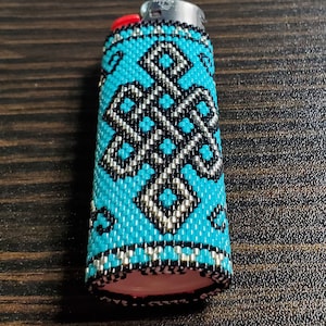 Hand Beaded Celtic Lighter Sleeve, Fits Full-Size Bic Lighter