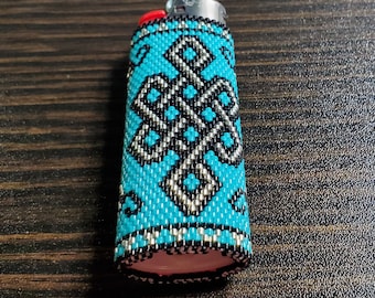 Hand Beaded Celtic Lighter Sleeve, Fits Full-Size Bic Lighter