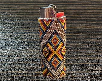 Hand Beaded Southwestern Diamonds Lighter Sleeve, Cover, Case, Fits Full-Size Bic Lighter