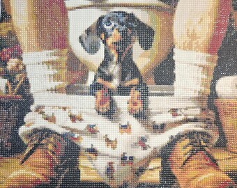 Dachsund in Boxers, Finished Diamond Art Painting, Sparkling Wall Hanging