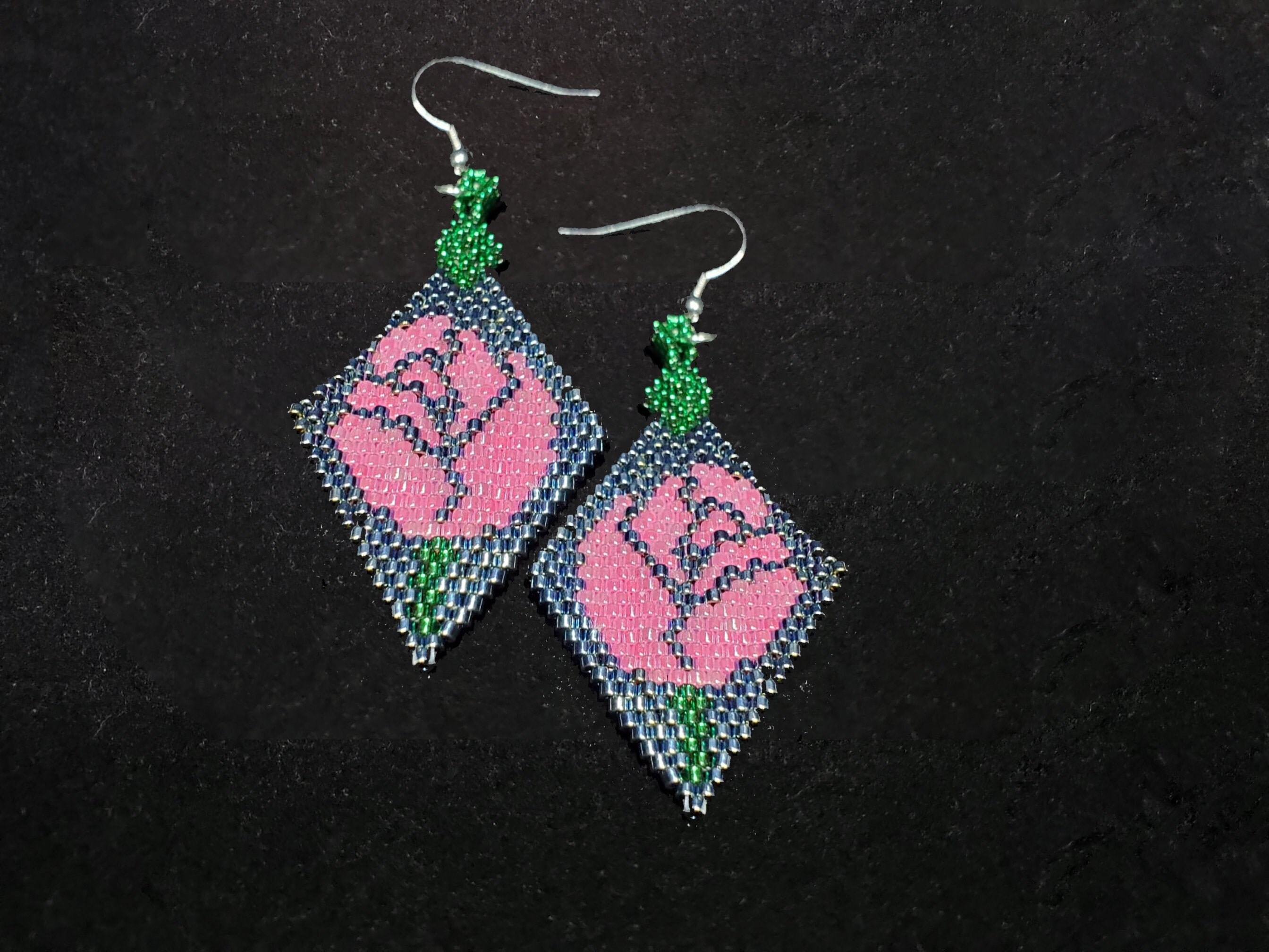 Rose Beaded Earrings Etsy