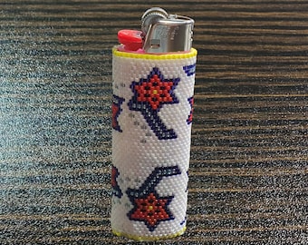 Hand Beaded Shooting Stars Lighter Sleeve, Fits Full-Size Bic Lighter