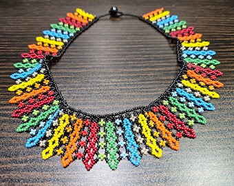 Hand Weaved Colorful Cascading Collar Necklace
