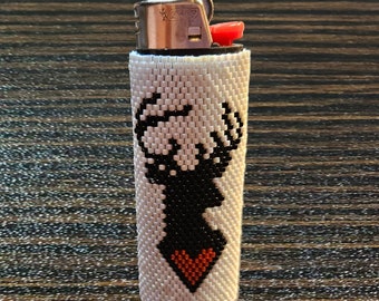 Hand Beaded Buck Head Lighter Sleeve, Fits Full-Size Bic Lighter