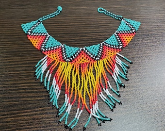 Native American Fringe Hand Beaded Collar Necklace