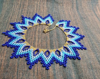 Handmade Blue Beaded Collar Necklace