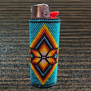 Hand Beaded Southwestern Star Lighter Sleeve, Fits Full-Size Bic Lighter