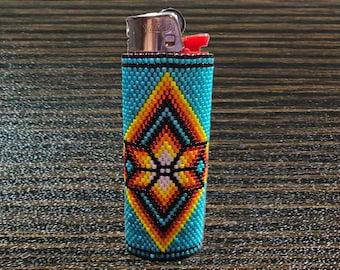 Hand Beaded Southwestern Star Lighter Sleeve, Fits Full-Size Bic Lighter