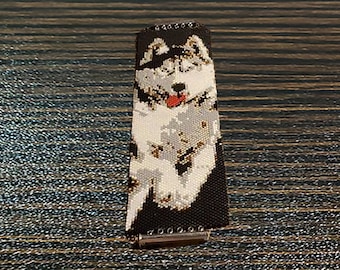 Handmade Beaded Siberian Husky Cuff Bracelet: Miyuki Delica Beads