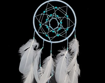 Turquoise Dream Catcher, White Goose Feathers Dreamcatcher