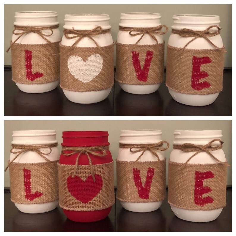 Set of 4 Valentines LOVE jars Etsy