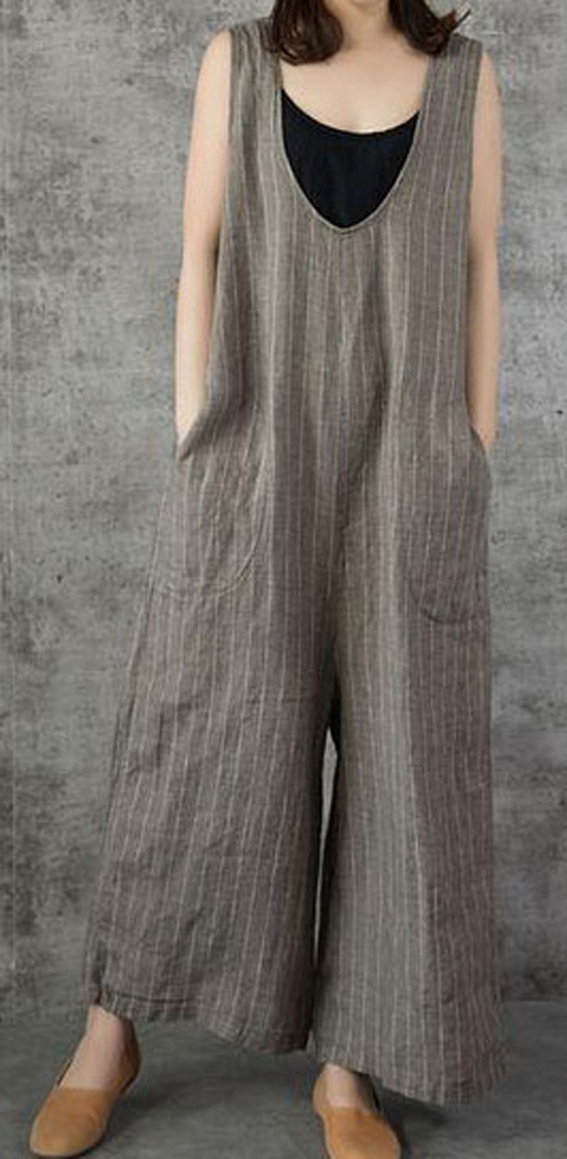 Maternity jumpsuit grey blue linen romper linen whap Etsy