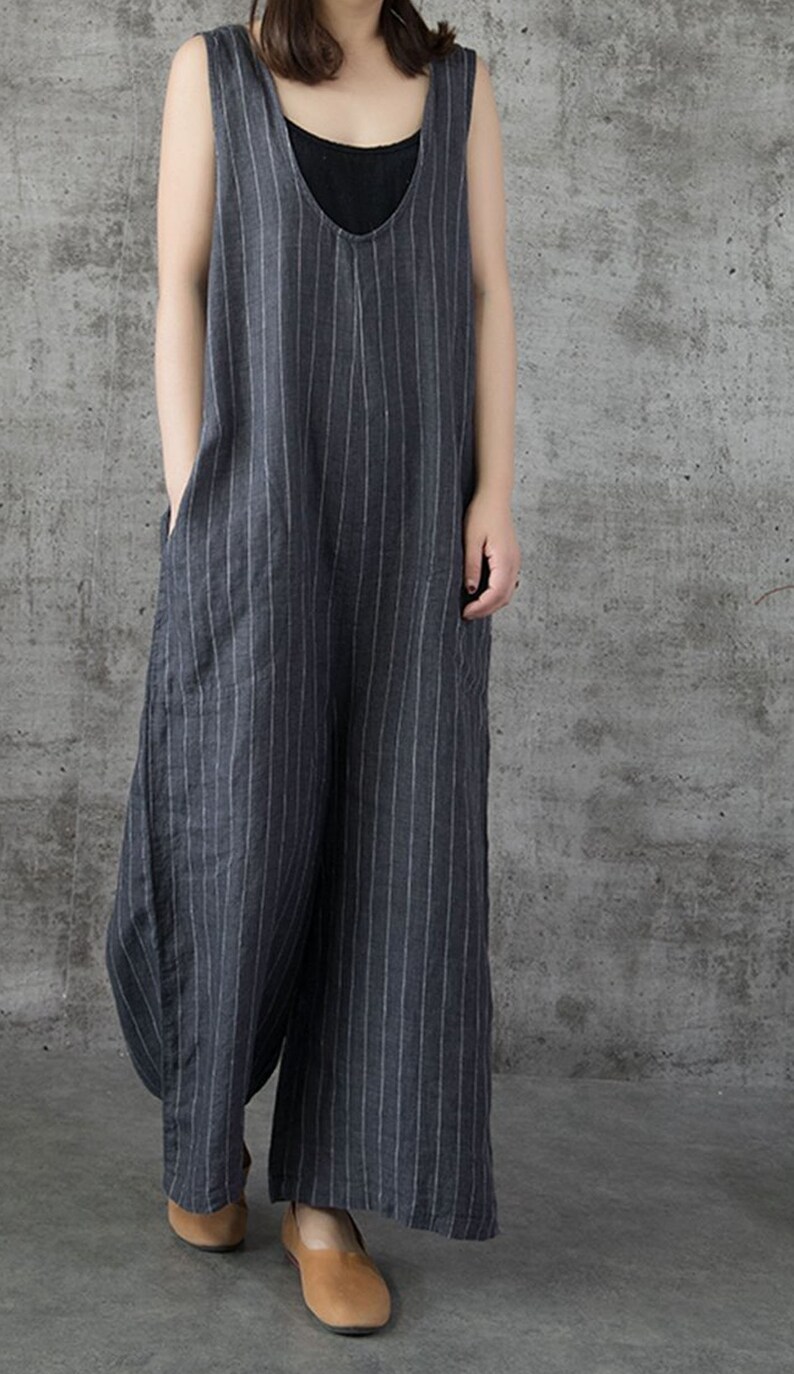 Maternity jumpsuit grey blue linen romper linen whap Etsy